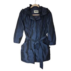 Miu Miu Navy Blue Hooded Belted Trench Coat Rain Jacket 3/4 Sleeve